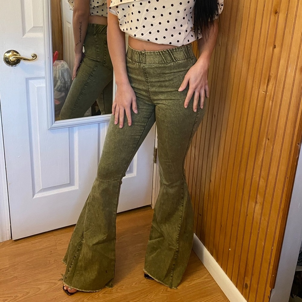 Newbury Kustom bell bottom jeans in olive